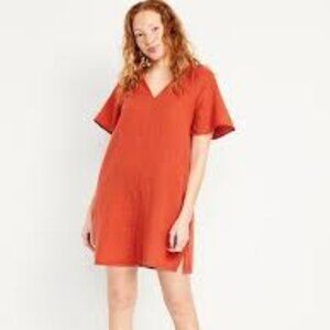 Crinkle gauze swing dress in Bronzed Amber  XL